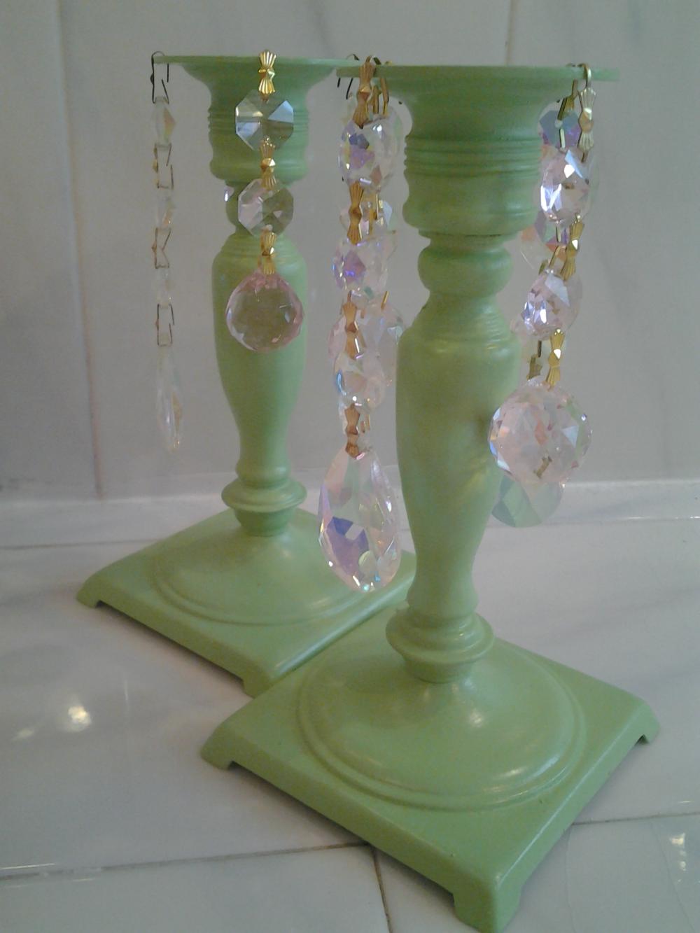 green vintage brass candle holders shabby cottage chic chandelier crystals on luulla green vintage brass candle holders shabby cottage chic chandelier crystals on luulla