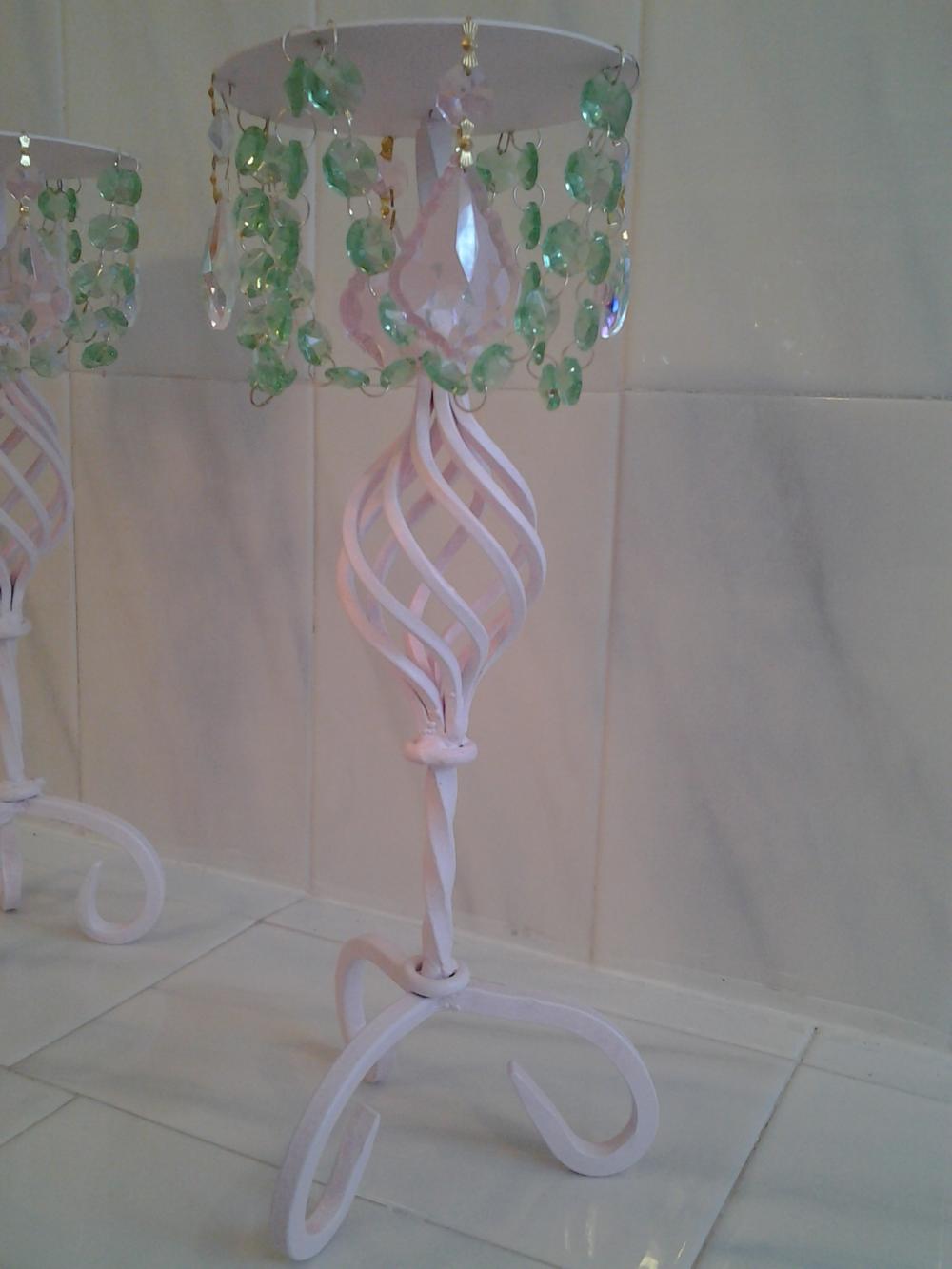 Gorgeous Pink Candle Holders Vintage Shabby Cottage Chic Wrought Iron